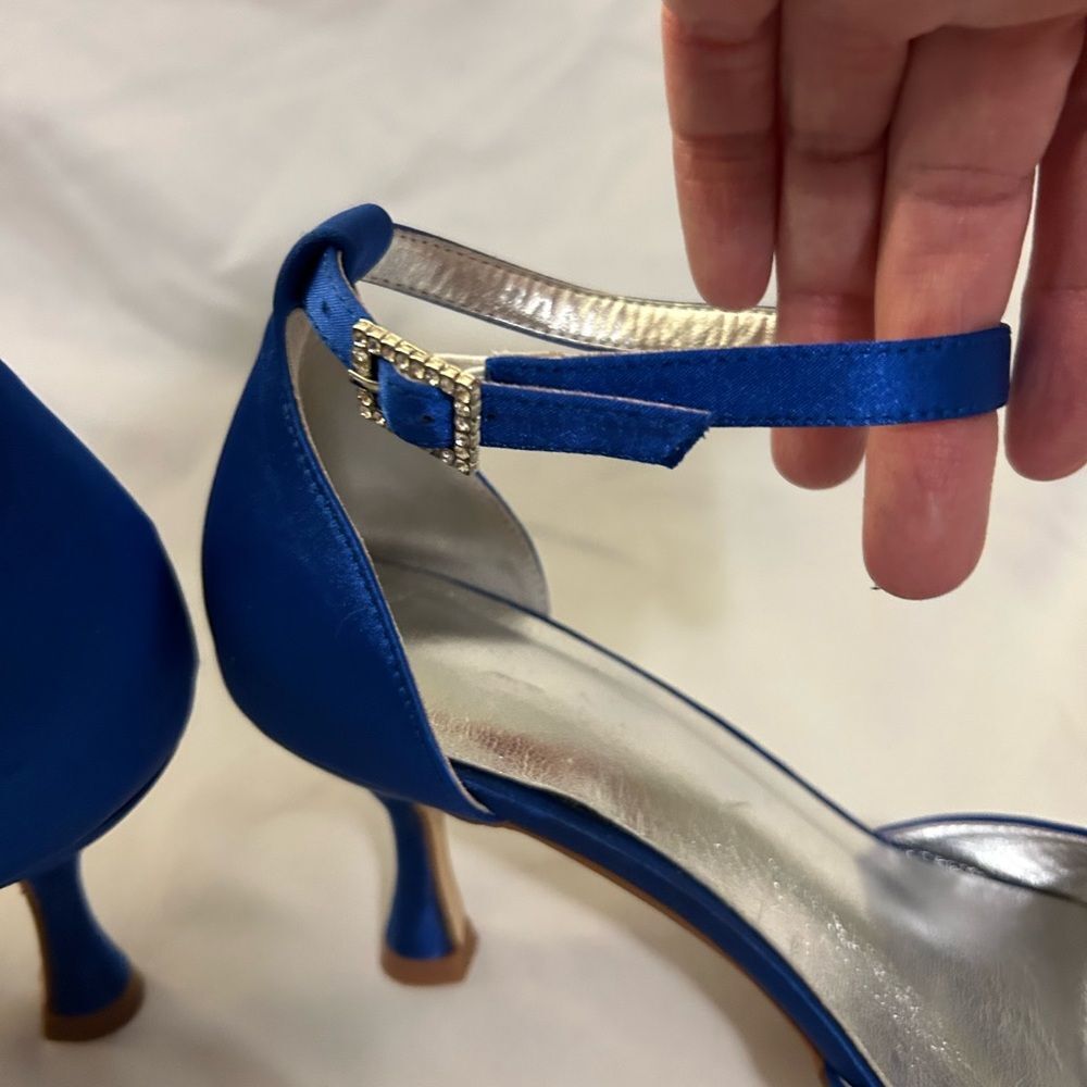 Women Peep Toe Ankle Strap High Heel Bridal Sandals Wedding Blue size 6.5-7 - Picture 5 of 11